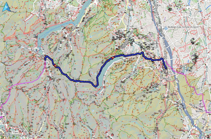 Kartenausschnitt mit eingezeichneter Route von Patterdale nach Shap