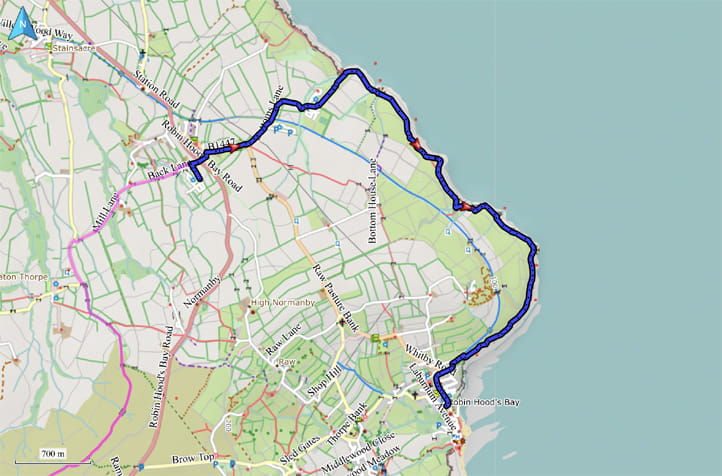 Kartenausschnitt mit eingezeichneter Route von Reeth nach Richmond